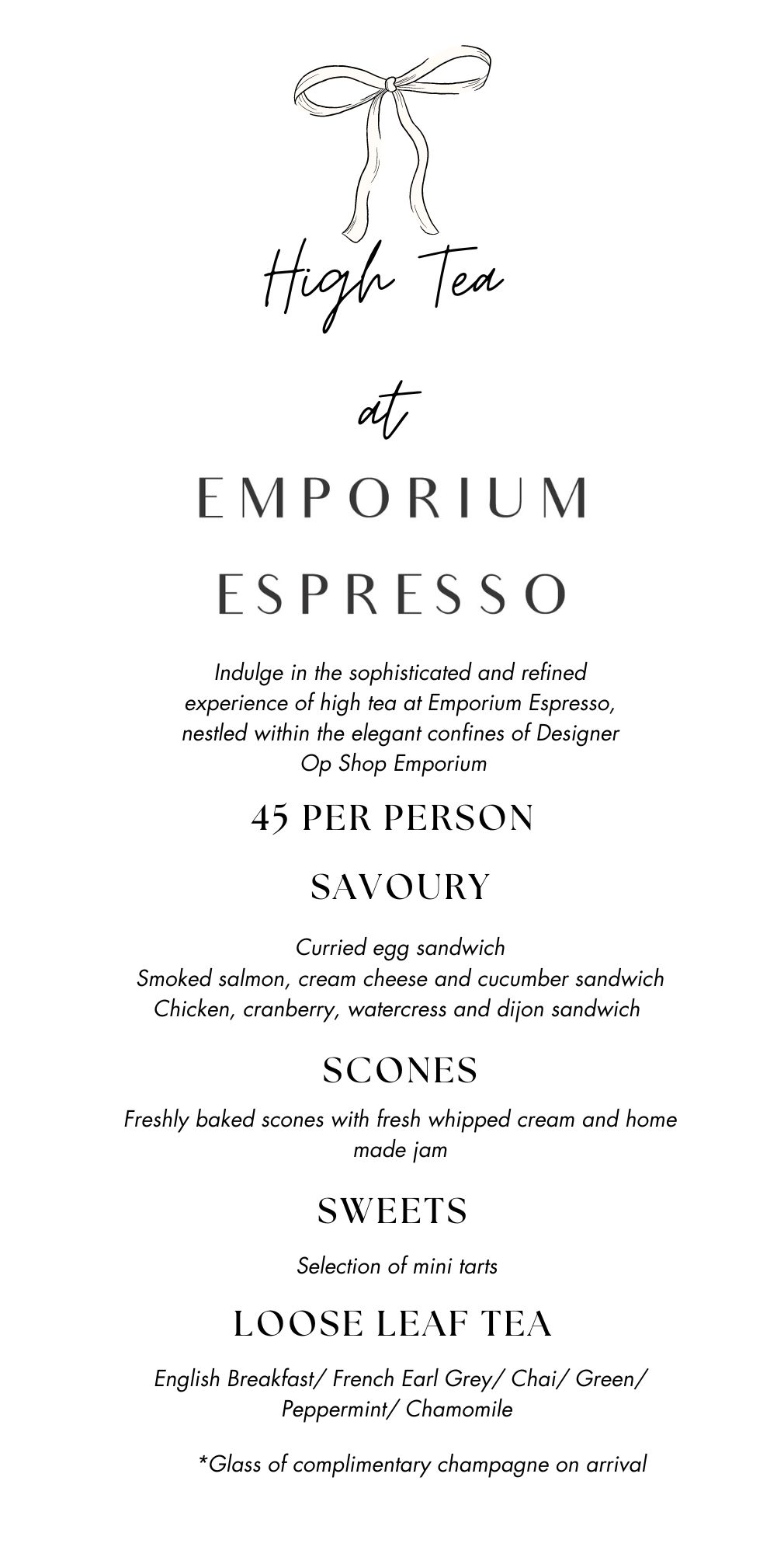 Emporium Espresso - High Tea Menu